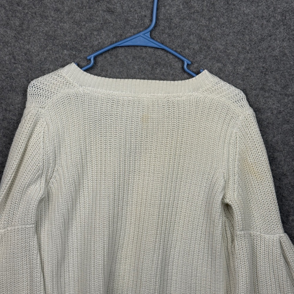 Free People Cream Bell Sleeve Knit Sweater V Neck Cropped Cozy Boho Size S - Picture 5 of 9